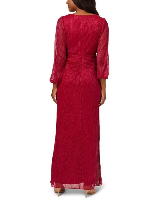 Adrianna Papell Red Metallic Mesh Draped Gown