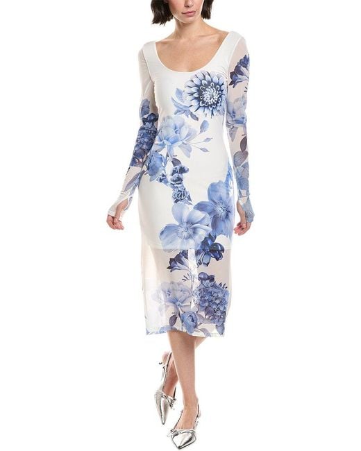 Alice + Olivia Blue Delora Scoop Neck Ankle Length Dress