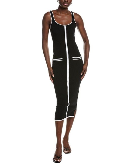 Marion Black Contrast Piping Ribbed Pocket Dress
