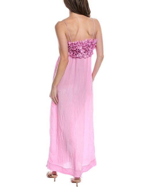 Ganni Pink Shiny Tech Strap Midi Dress