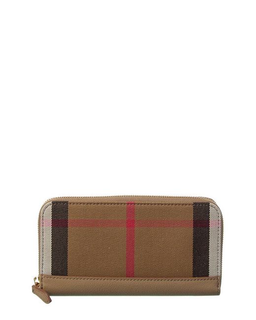 Burberry Brown Check Canvas & Leather Zip Around Wallet