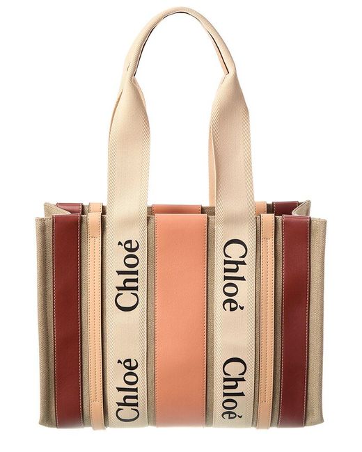Chloé Natural Woody Medium Canvas & Leather Tote