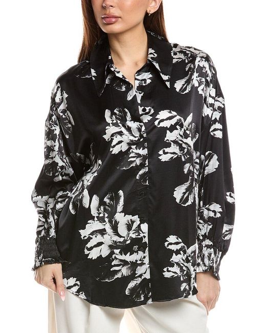 AllSaints Black Charli Silk-Blend Shirt