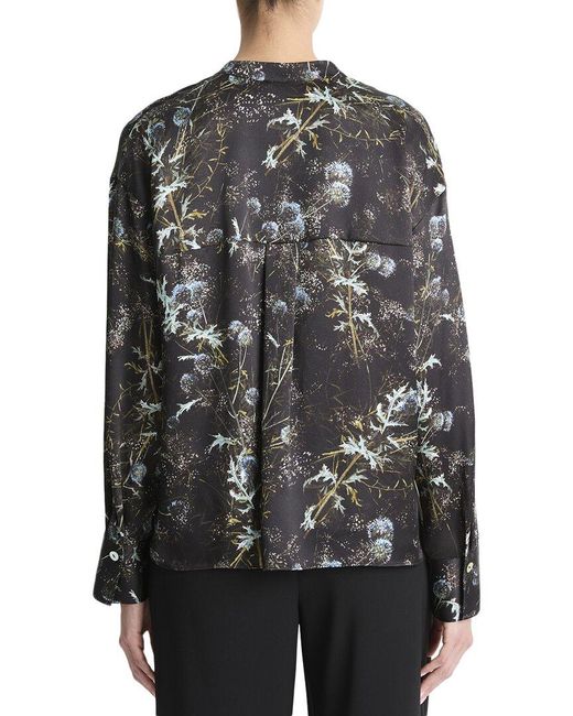 Vince Black Thistle Draped Collar Silk Blouse