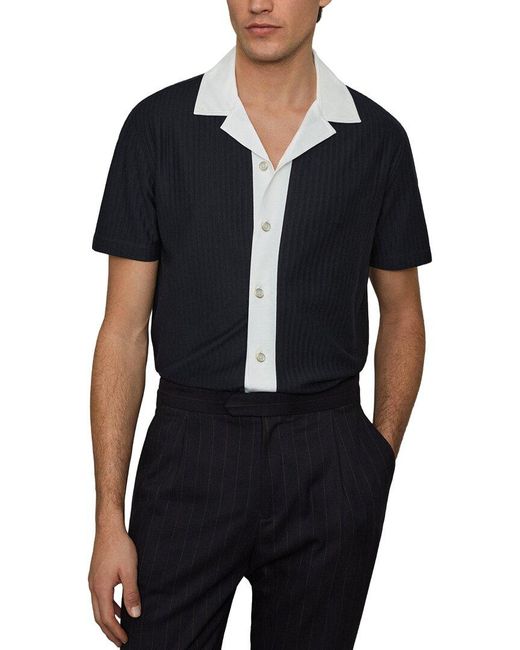 Reiss Black Aster Textured Color Shirt for men