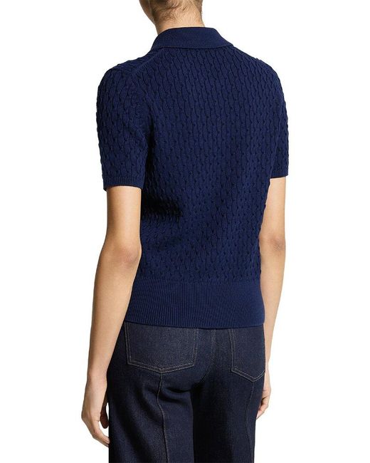 Theory Blue Textured Cable Polo Sweater