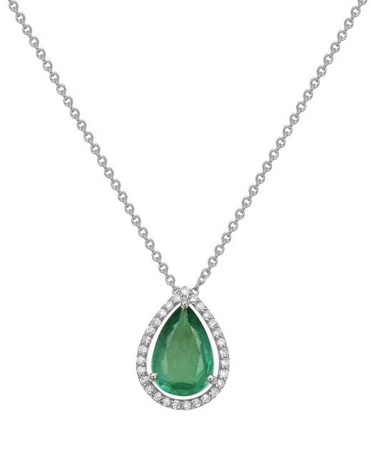 Forever Creations USA Inc. Metallic Forever Creations 14K 1.15 Ct. Tw. Diamond & Emerald Pendant Necklace