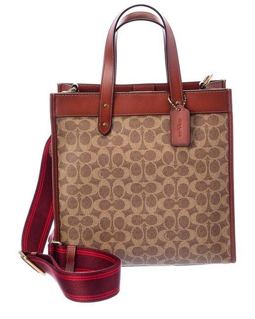 COACH Carriage Signature Coated Canvas & Leather Tote in Brown | Lyst