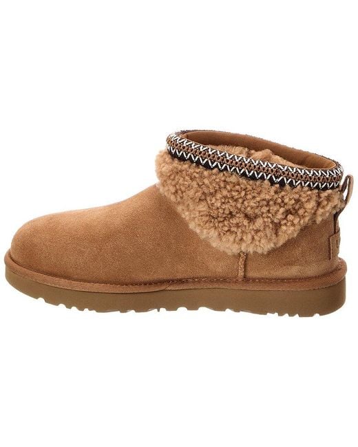 Ugg Brown W Classic Ultra Mini Maxi Curly Suede & Sherpa Bootie