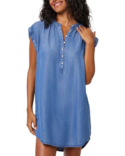 Bella Dahl Blue Cap Sleeve Henley Dress
