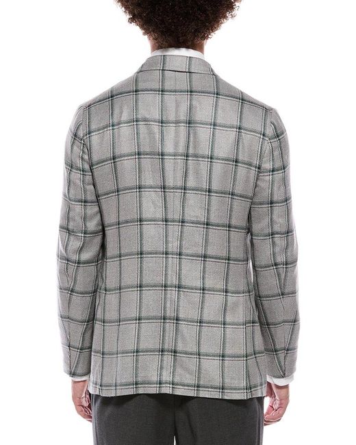 Isaia Gray Domenico Double-Breasted Wool, Silk & Linen-Blend Sport Jacket for men