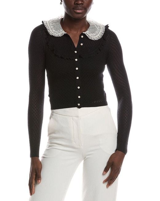 Miu Miu Black Crystal Embellished Collar Cashmere & Silk-Blend Top
