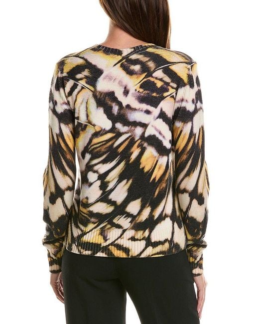 Oscar de la Renta Black Butterfly Print Jacquard Wool Pullover