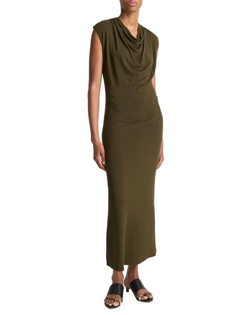 Vince Green Cap Sleeve Draped Cowl Neck Dress