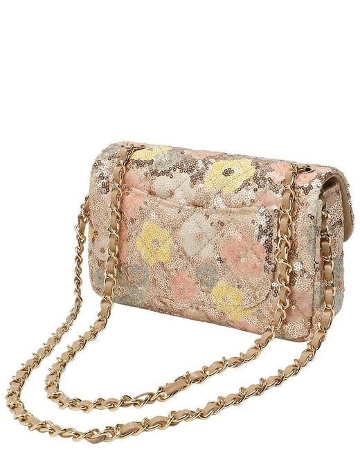 Tiffany & Fred Paris Natural Sequin & Leather Quilted Shoulder Bag