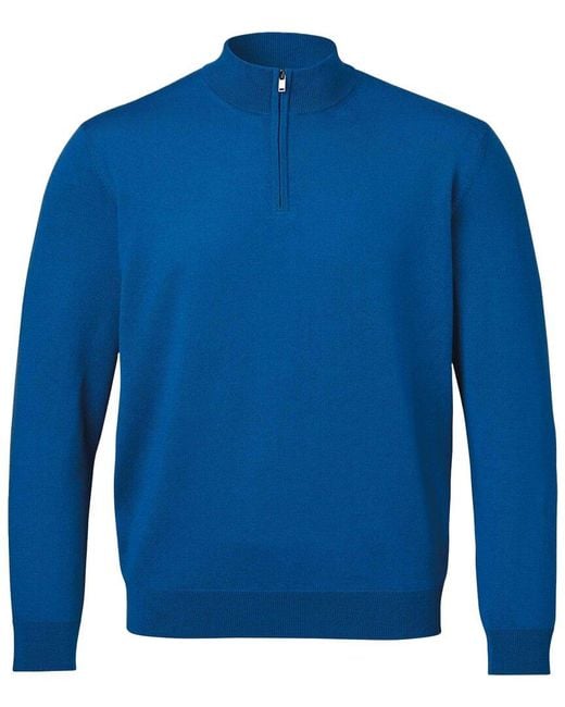 Charles Tyrwhitt Blue Merino Wool Zip Neck Sweater for men