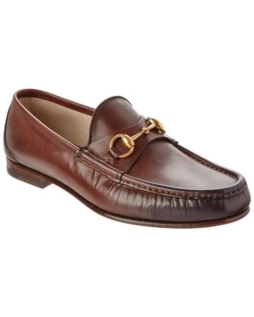 Gucci Brown Easy Roos Horsebit Collapsible-heel Leather Loafers for men