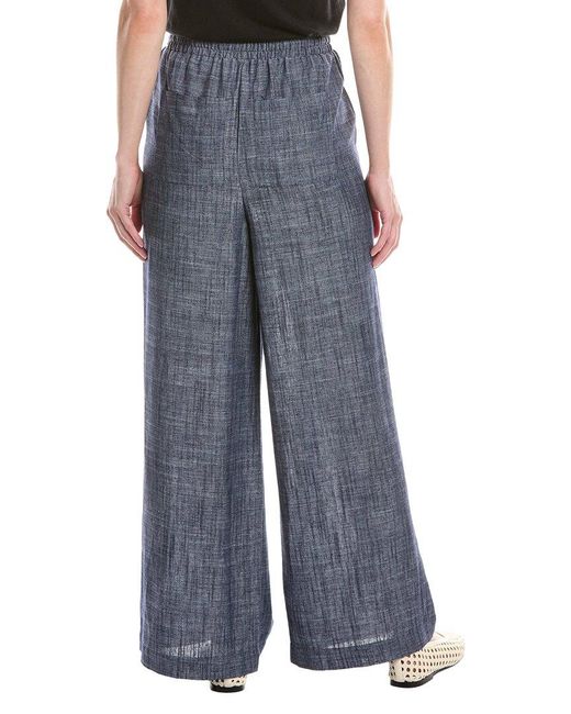 NVLT Blue Embroidered Linen-Blend Pant
