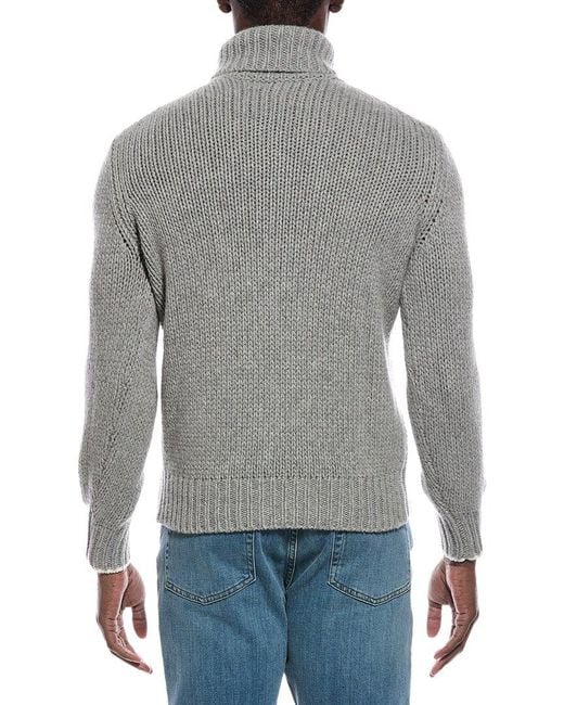 Brunello Cucinelli Gray Cable Cashmere Turtleneck Sweater for men