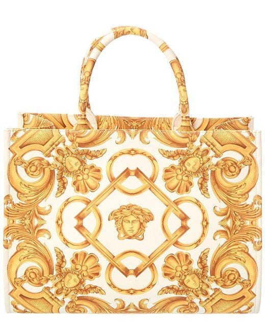 Versace Metallic Large Printed Canvas & Leather Tote