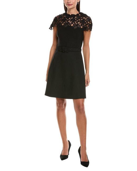 Oscar de la Renta Black Silk-Trim Wool-Blend Mini Dress