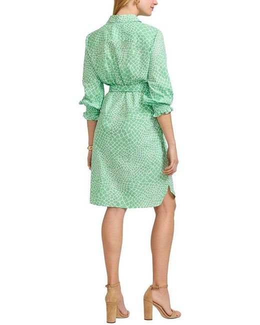 Foxcroft Green Abby Giraffe Linen-Blend Shirtdress