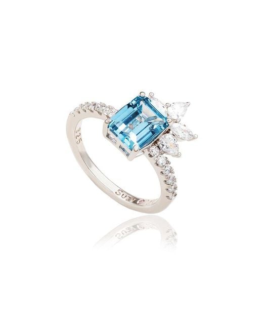 Suzy Levian Blue Silver Cz Ring