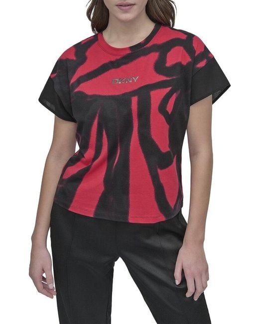 DKNY Red Crewneck Knit Top