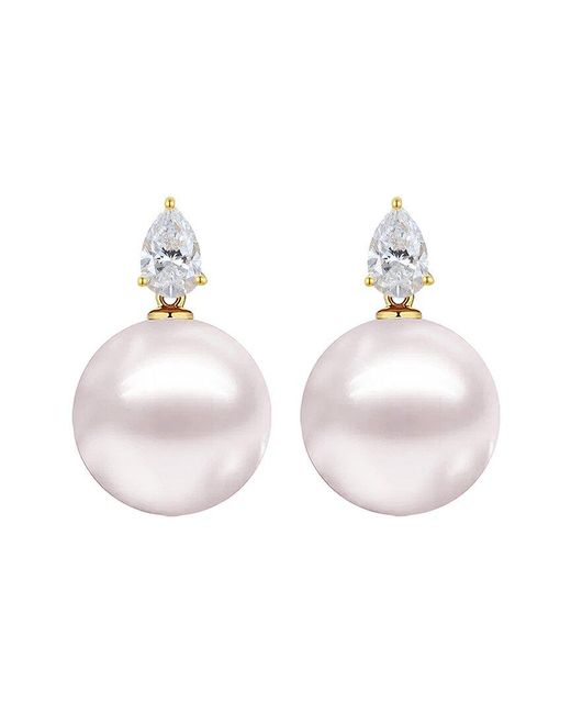 Kai Fine Jewelry White 14K 1.00 Ct. Tw. Lab-Grown Diamond & 12-13Mm Pearl Drop Earrings