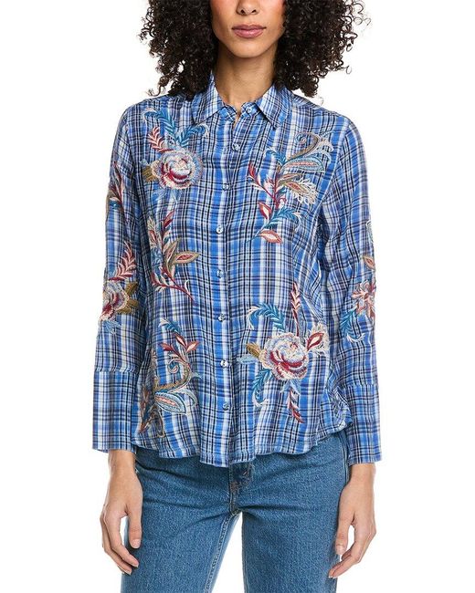Johnny Was Blue Alexa Silk Shirt