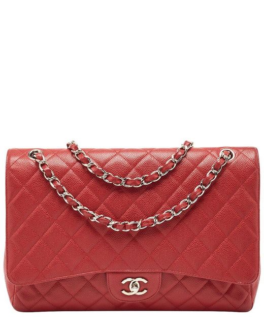 Chanel Red Quilted Caviar Leather Maxi Classic Double Flap Bag (Authentic Pre-Owned)