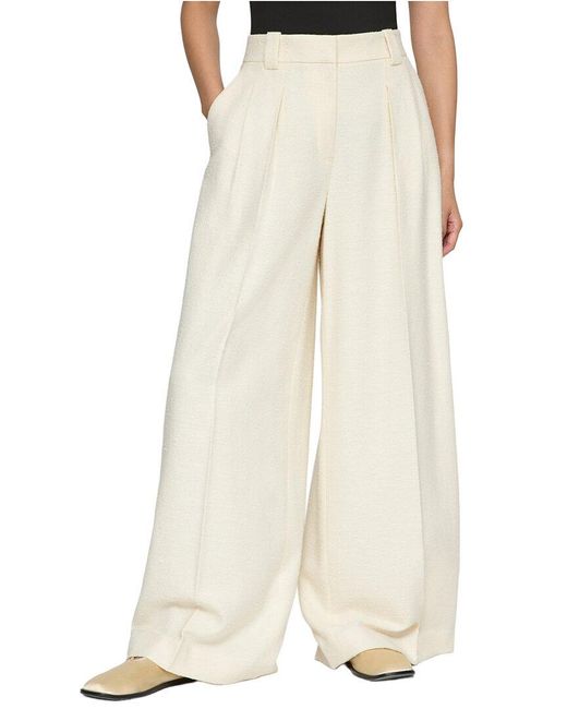 Lafayette 148 New York Natural Wyatt Wool, Linen, & Silk-Blend Wide Leg Pant