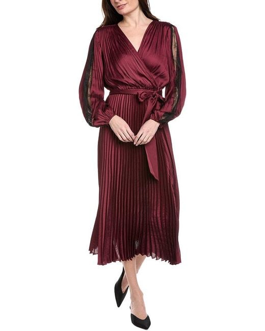 Joseph Ribkoff Red Pleated Faux-Wrap Dress