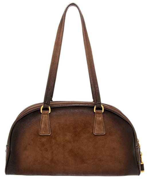 Prada Brown Bowling Medium Suede Bag
