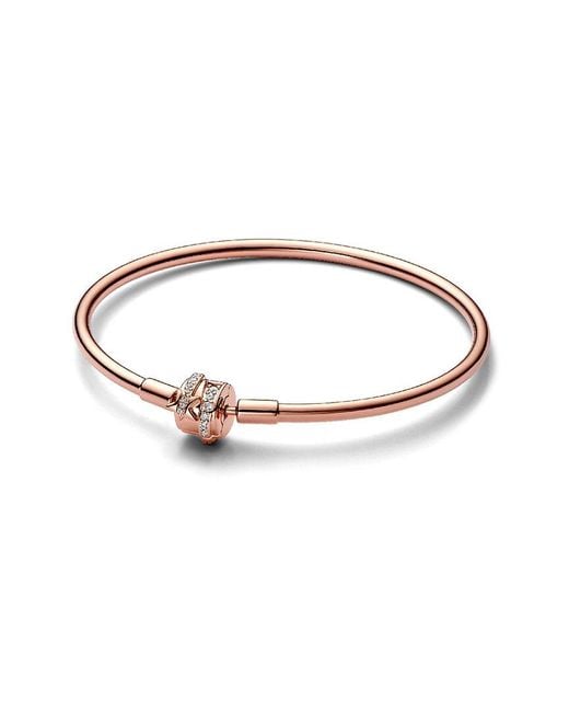 Pandora White Moments 14k Rose Gold Plated Cz Bangle Bracelet