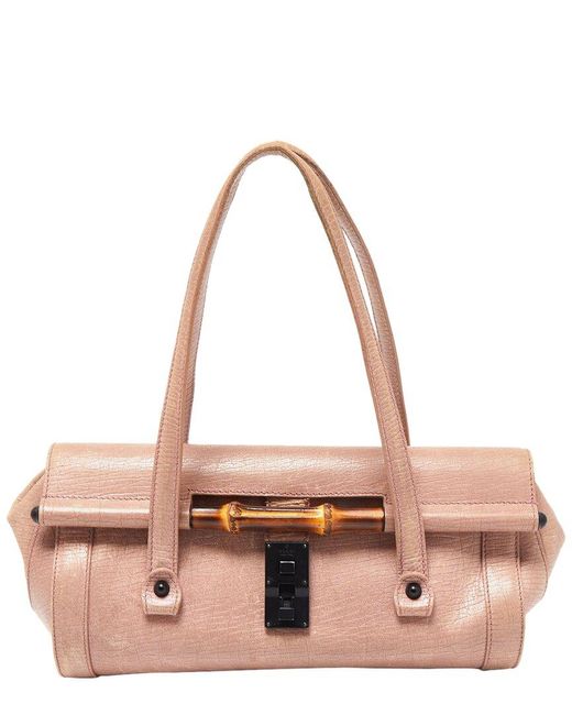 Gucci Pink Bamboo & Leather Bamboo Bullet Satchel (Authentic Pre-Owned)