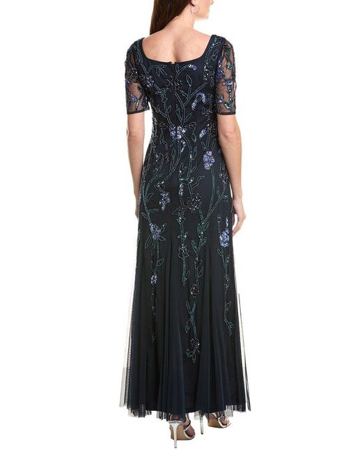 Adrianna Papell Beaded Mesh Gown in Blue Lyst UK