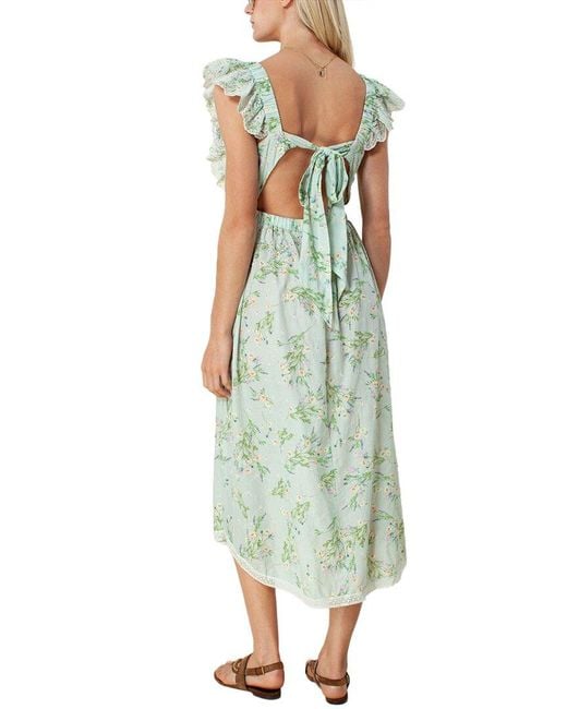 Hale Bob Green Printed Eyelet Midi Dress