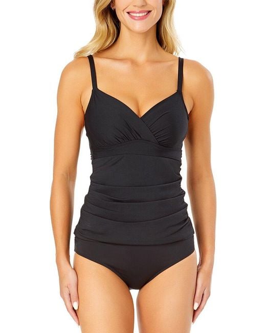 Anne Cole Black Underwire Surplice Tri Tankini