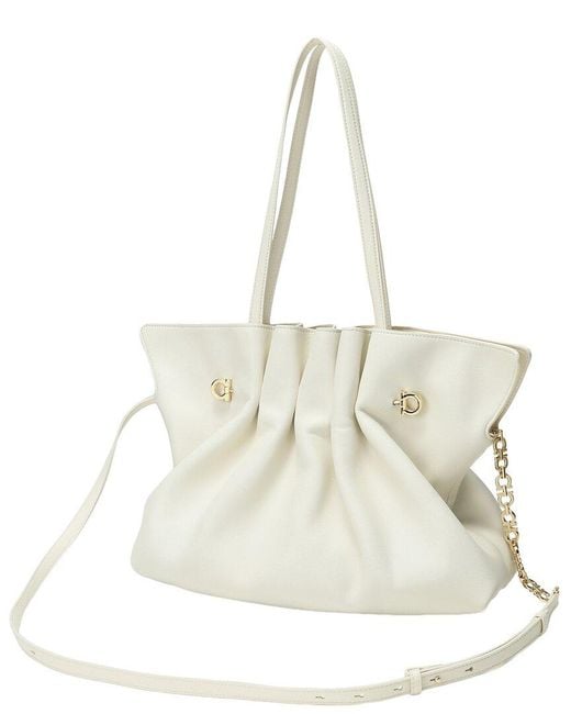 Tiffany & Fred Paris Natural Soft Pleated Leather Shoulder Tote