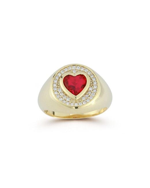 Sphera Milano White 14k Over Silver Cz Heart Signet Ring