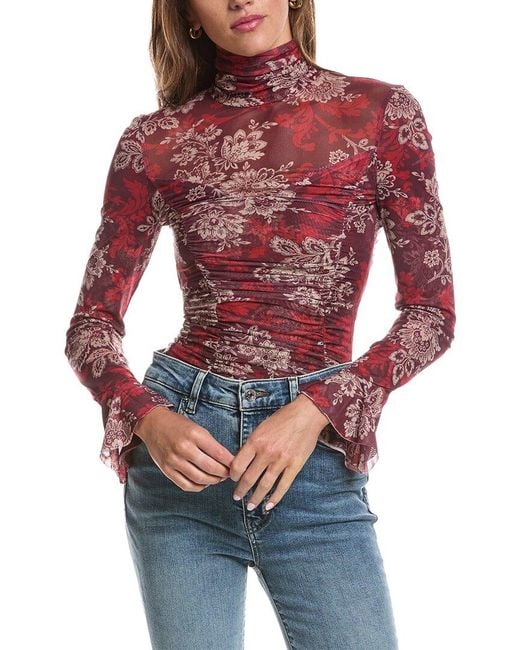 Cinq À Sept Red Gilded Paisley Lucy Top