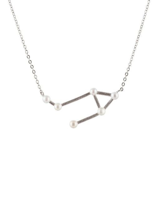 Splendid Metallic Silver 2-3mm Pearl Zodiac Pendant Necklace