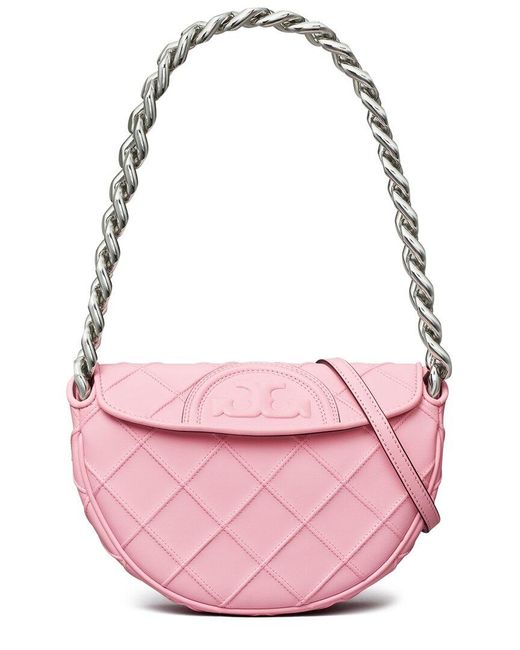 Tory Burch Pink Fleming Soft Mini Leather Crescent Bag