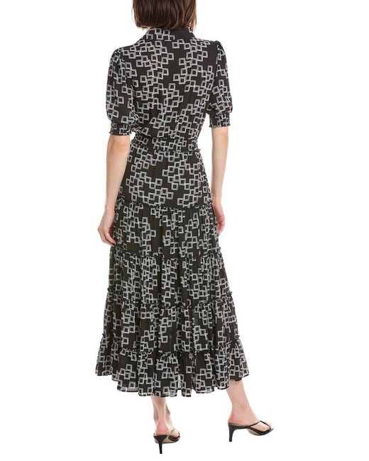 Tahari Black Elbow Sleeve Button Down Tiered Dress
