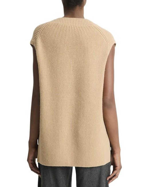 Vince Natural Ribbed V-Neck Wool & Cashmere-Blend Vest