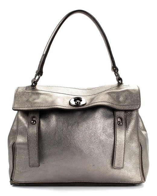 Saint Laurent Gray Leather Muse Two Handbag (Authentic Pre-Owned)