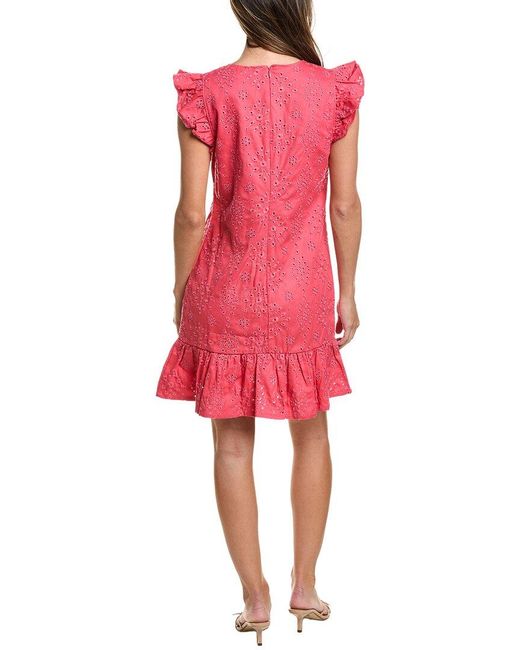 Cece Red Flutter Sleeve Ruffle Hem Mini Dress