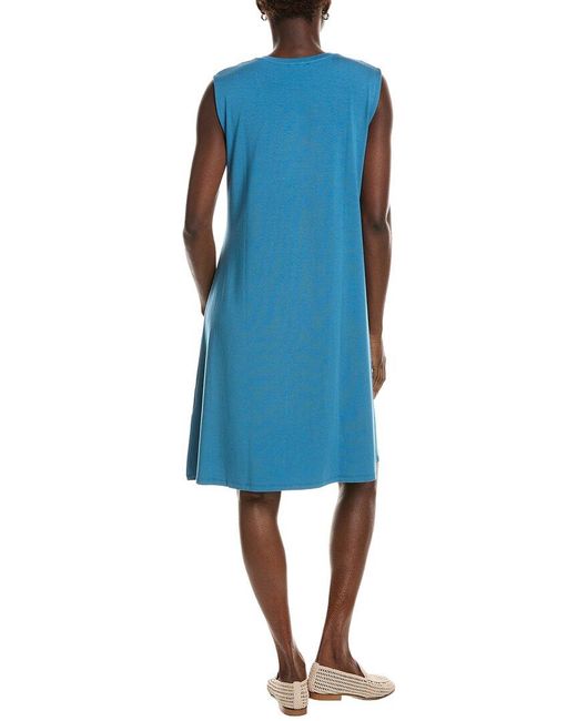 Eileen Fisher Blue V-Neck Midi Dress
