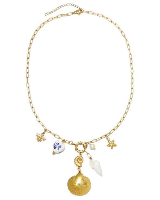 Adornia Metallic 18K Plated Stainless Steel Tarnish-Resistant Shell & Charm Necklace